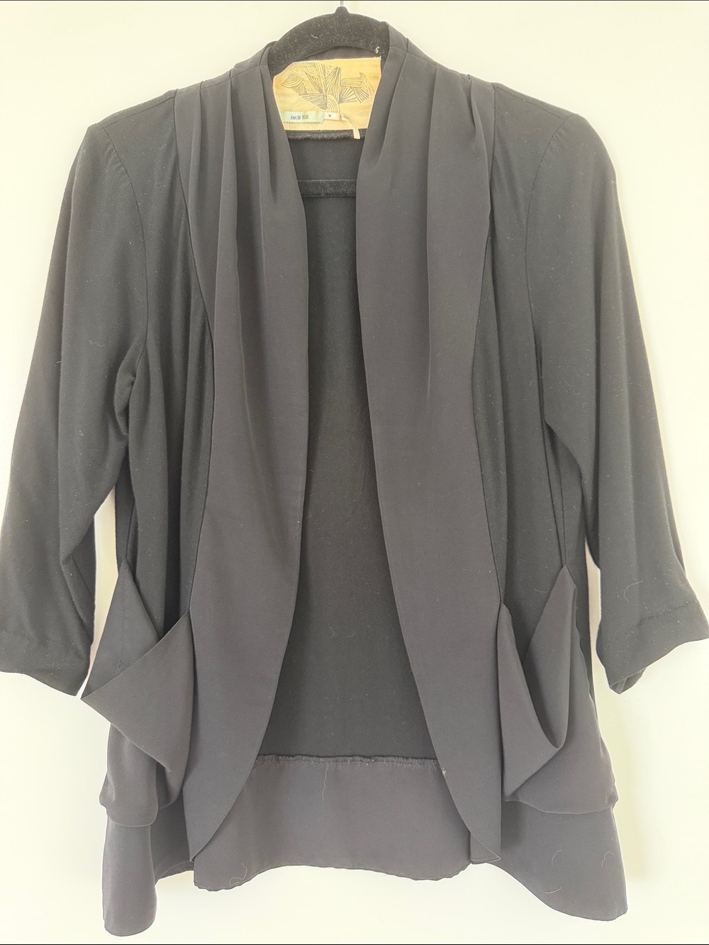 Kimchi Blue Black Draped Open Front Blazer Jacket